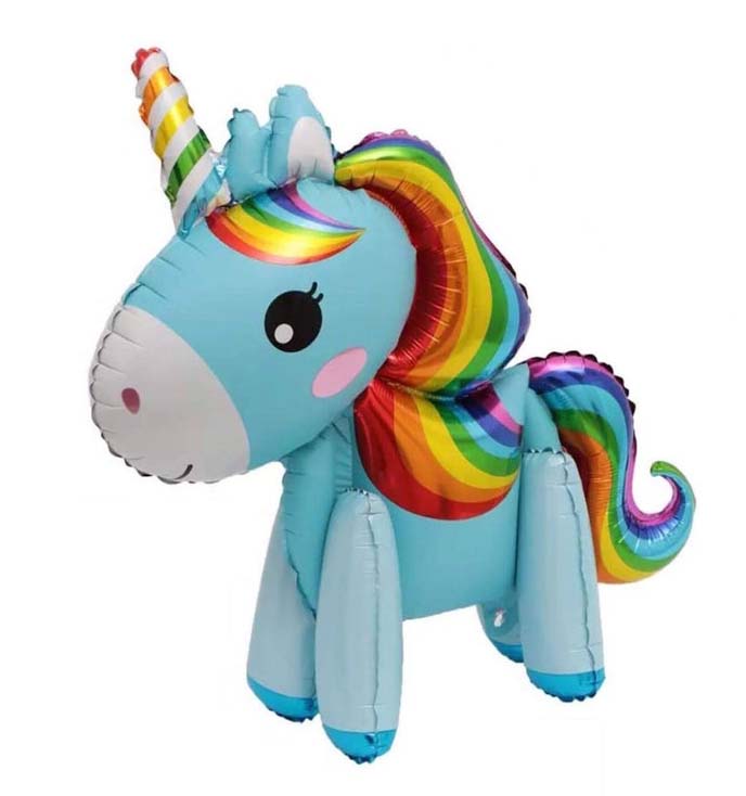 Mini Standing Pet Rainbow Blue Unicorn (Air-filled) Balloon Mini Standing Pet Rainbow Blue Unicorn (Air-filled) Balloon
